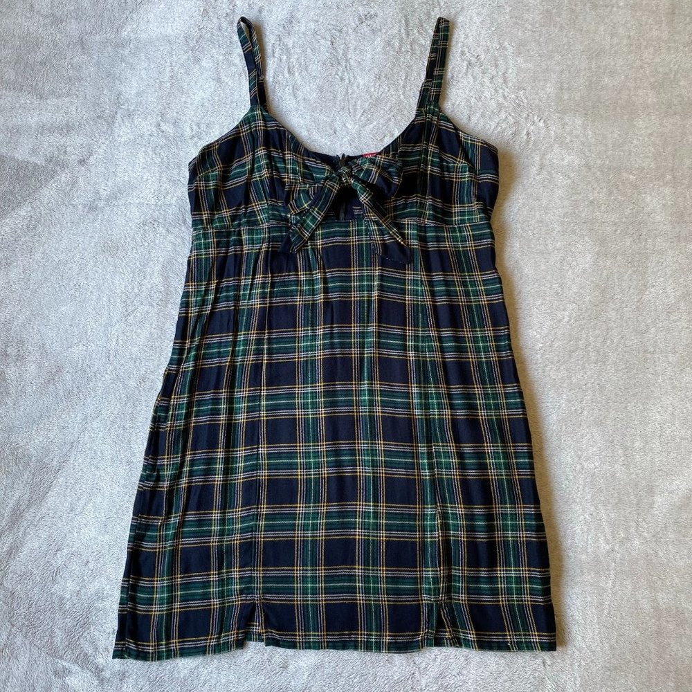 Guess Plaid Mini Dress with knot detail at chest